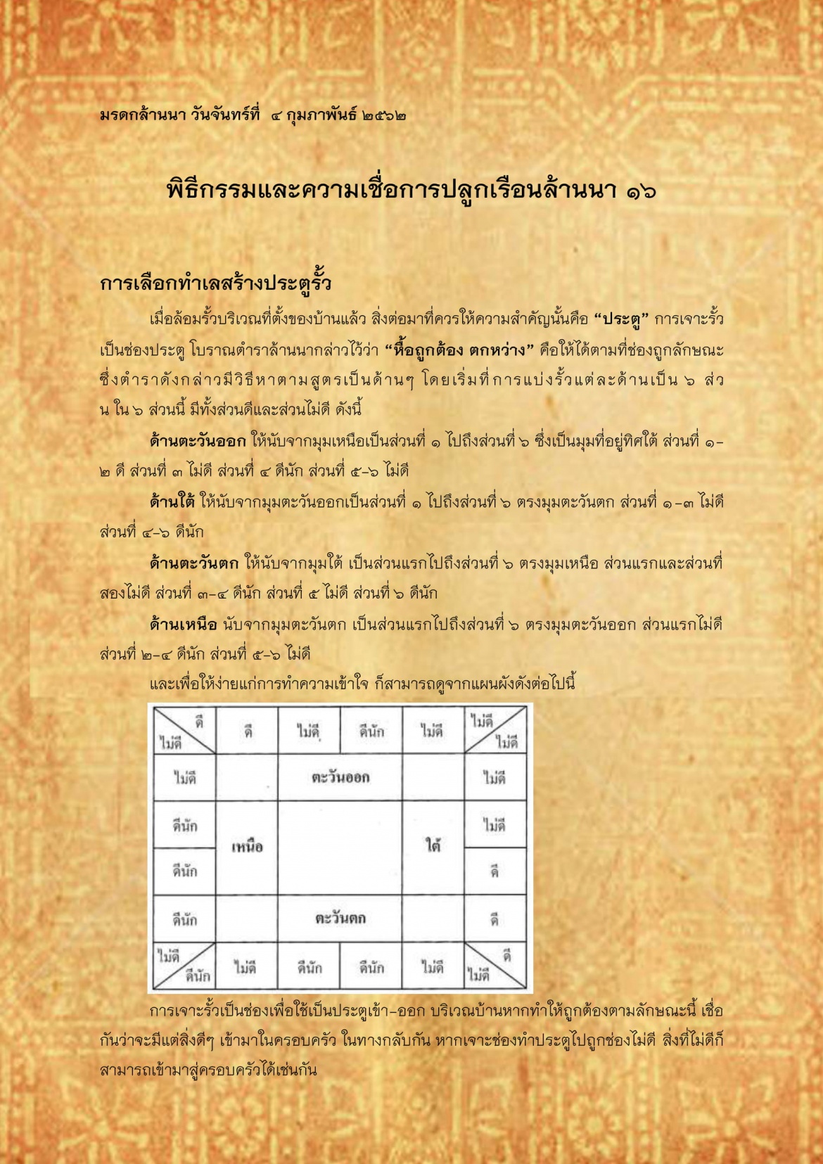 พิธีกรรมเเละความเชื่อการปลูกเรือนล้านนา(16) - 4 กุมภาพันธ์ 2562