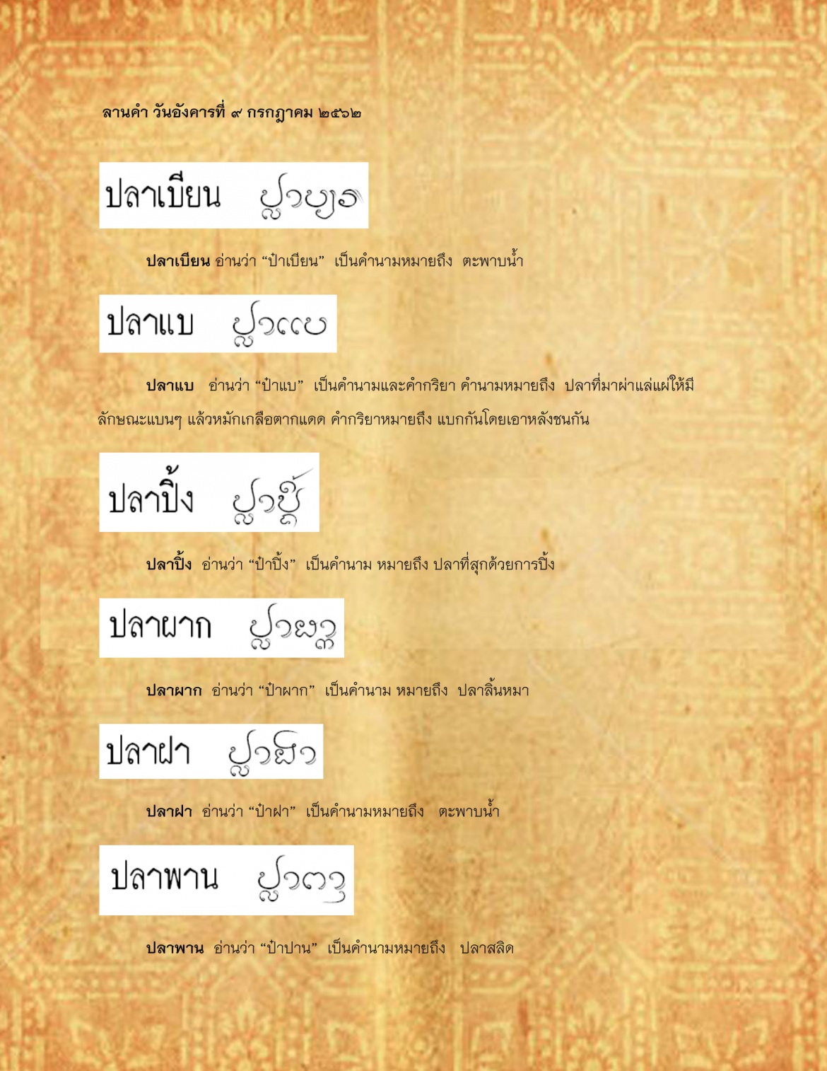 ปลาเบียน ปลาพาน - กรกฎาคม 2562