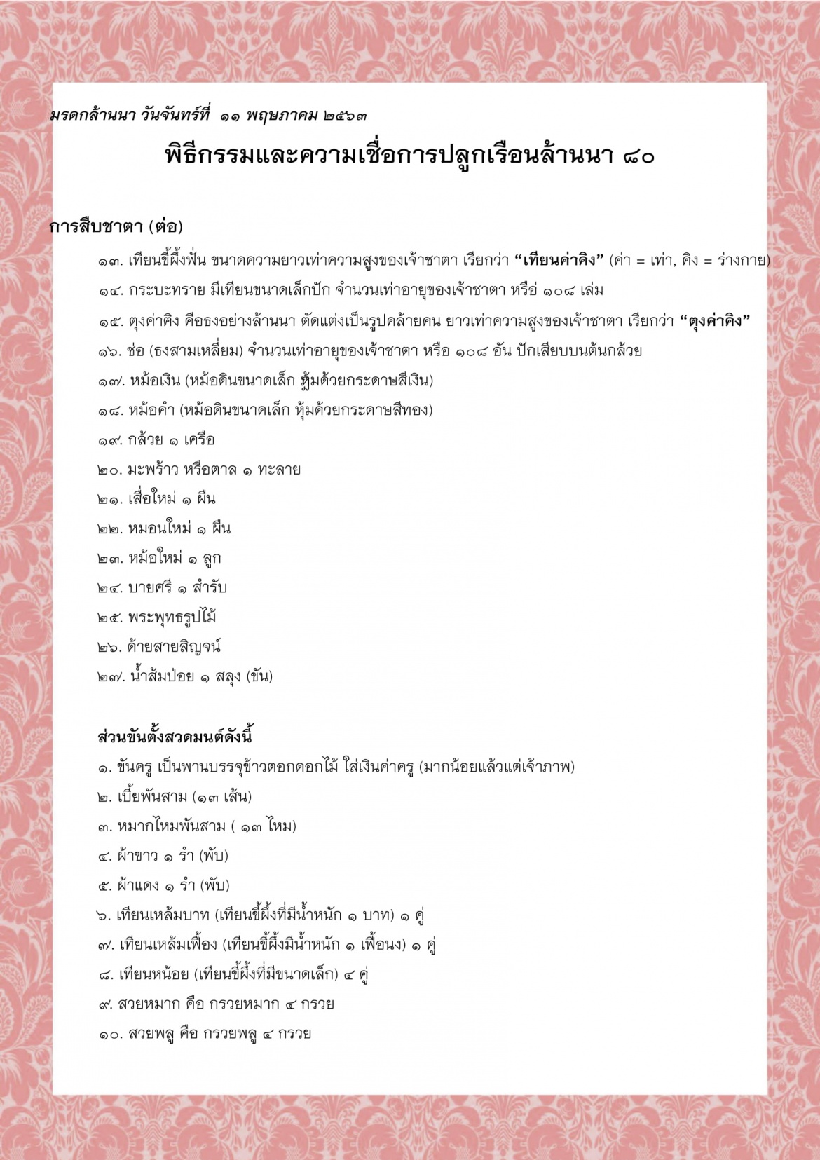 พิธีกรรมและความเชื่อการปลูกเรือนล้านนา (80) - 11 พฤษภาคม 2563