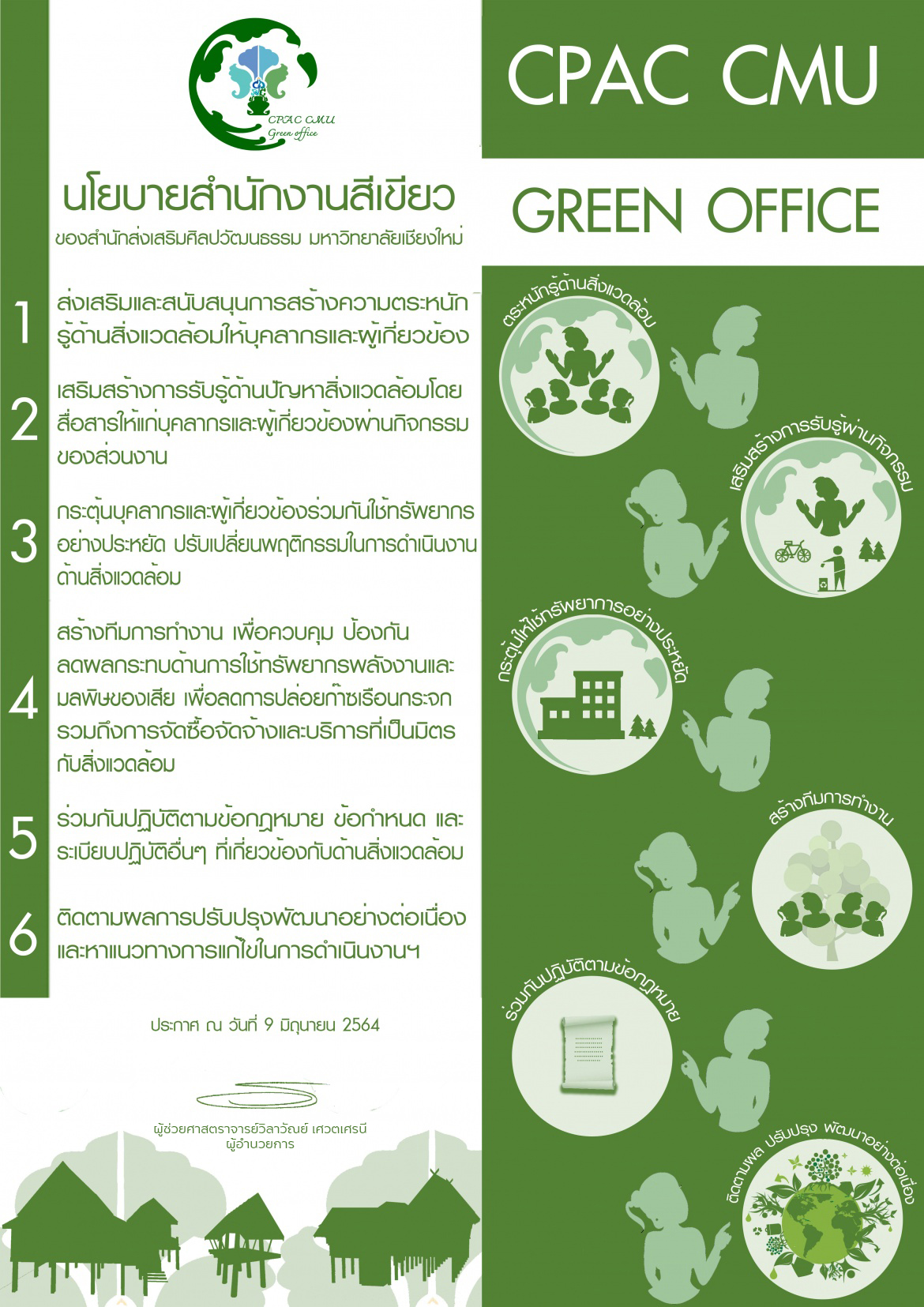 ประกาศนโยบายการจัดการสำนักงานสีเขียว ของสำนักส่งเสริมศิลปวัฒนธรรม มหาวิทยาลัยเชียงใหม่