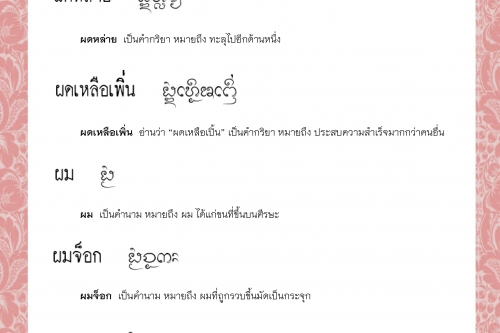 ผดจด ผดหล่าย ผดเหลือเพิ่น ผม ผมจ็อก ผมแบะ - 9 มีนาคม 2564